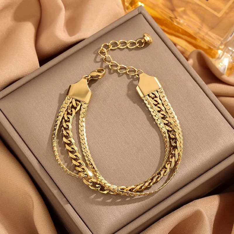 Bracciale Intrecciato a Strati, Placcato Oro