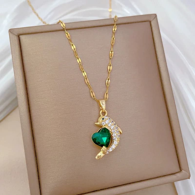 Collana con Ciondolo Cuore Renne con Zirconi
