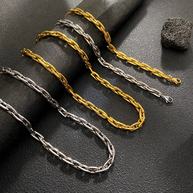 Set Collana e Bracciale Catena Spessa Dorata