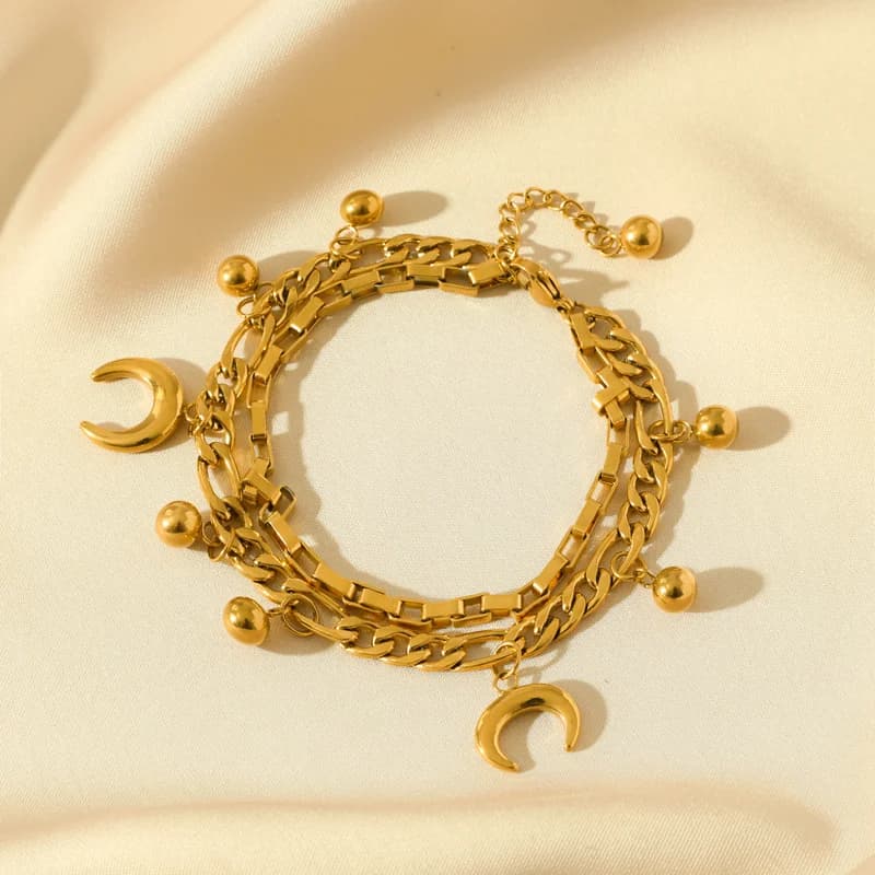 Bracciale con Ciondoli Sole Luna Stella Marina Dorati