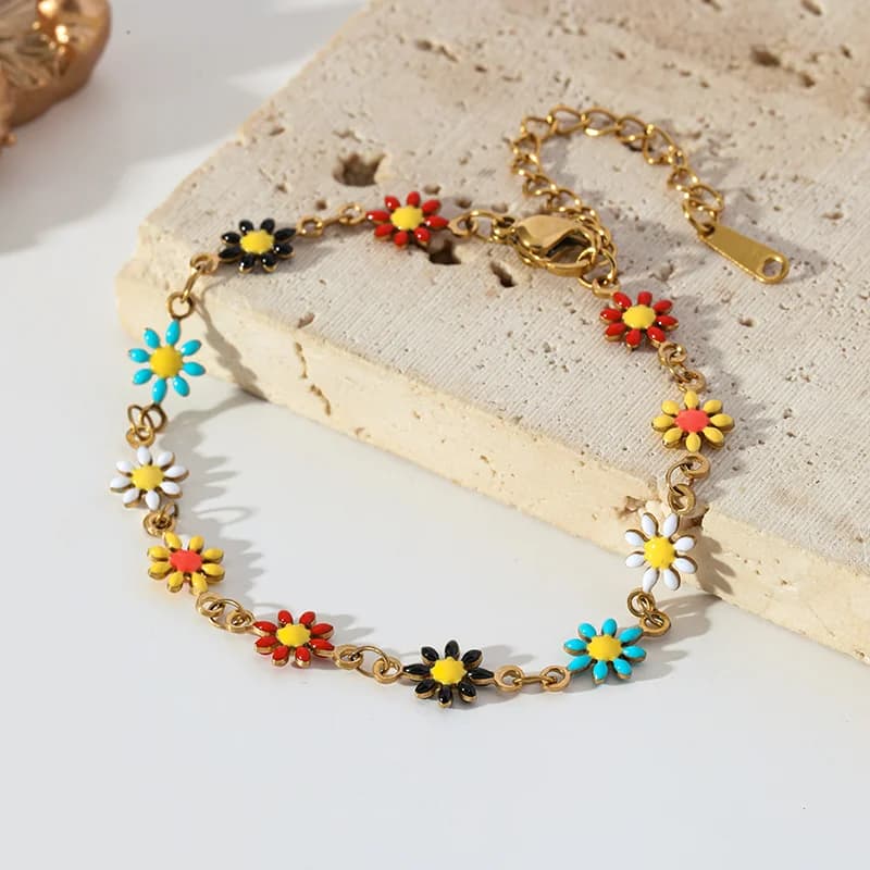Set Collana e Bracciale con Fiori di Margherita Colorati