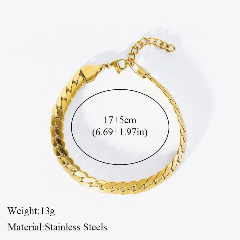 Set Collana e Bracciale con Catena Piatto Larga Dorata