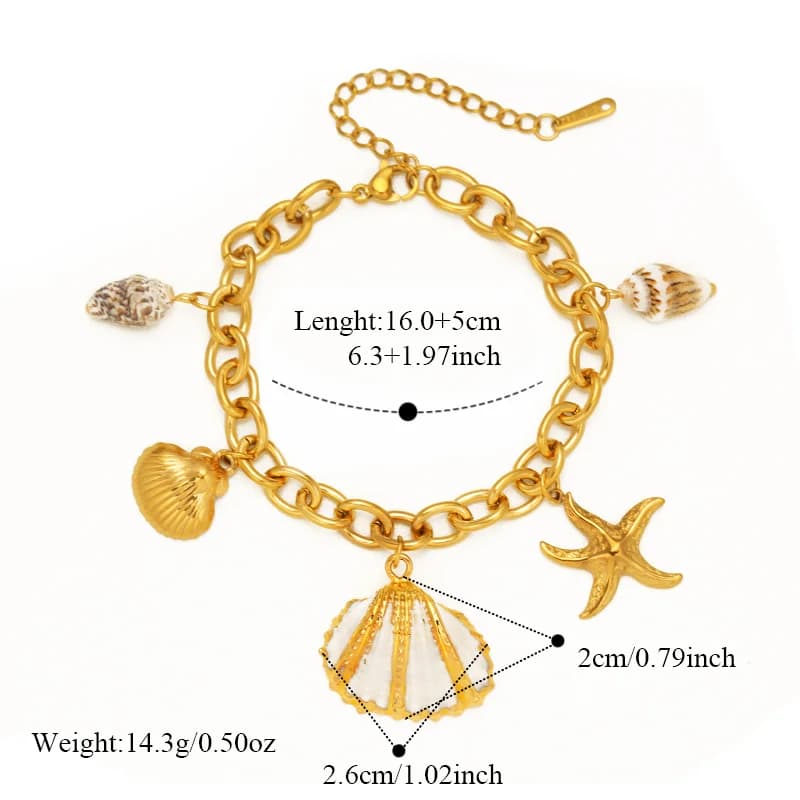 Bracciale Spiaggia Stella Marina Conchiglia in Acciaio Inox 316L