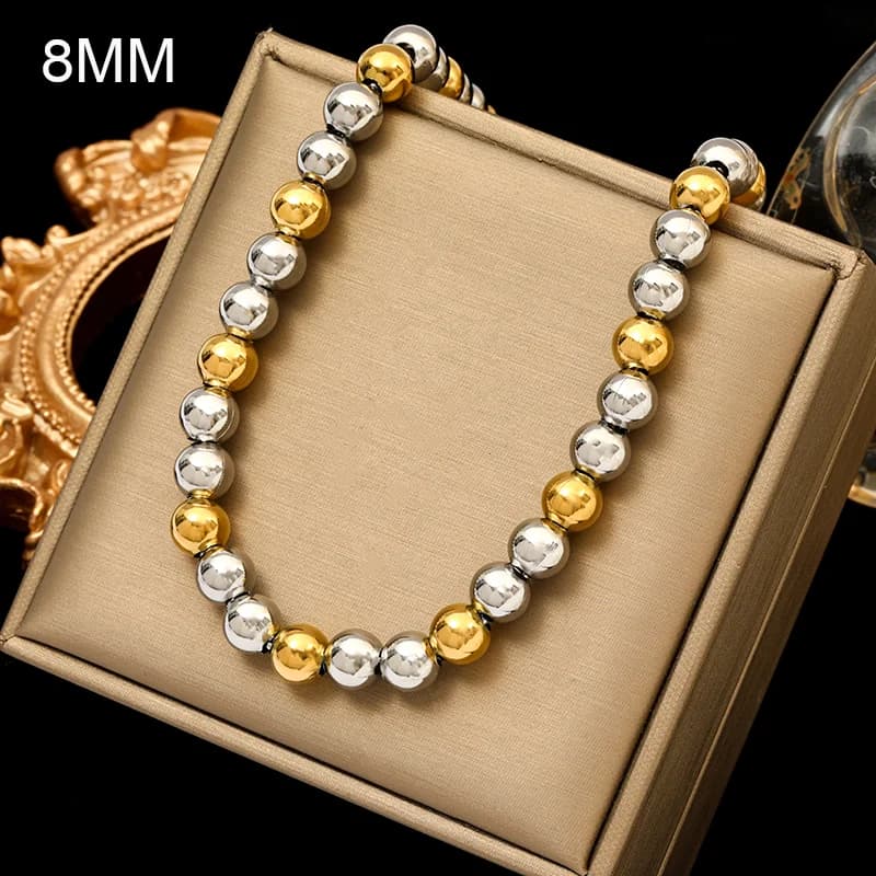 Collana in Acciaio Inossidabile con Perle Piene