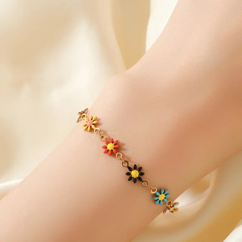Set Collana e Bracciale con Fiori di Margherita Colorati