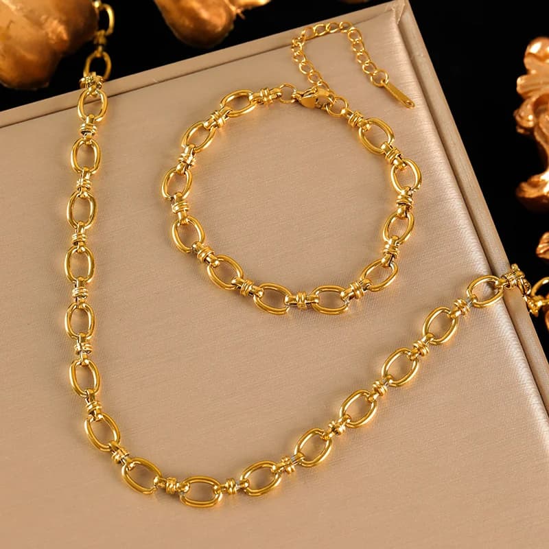 Set Bracciale e Collana a Catena in Metallo Fatto a Mano