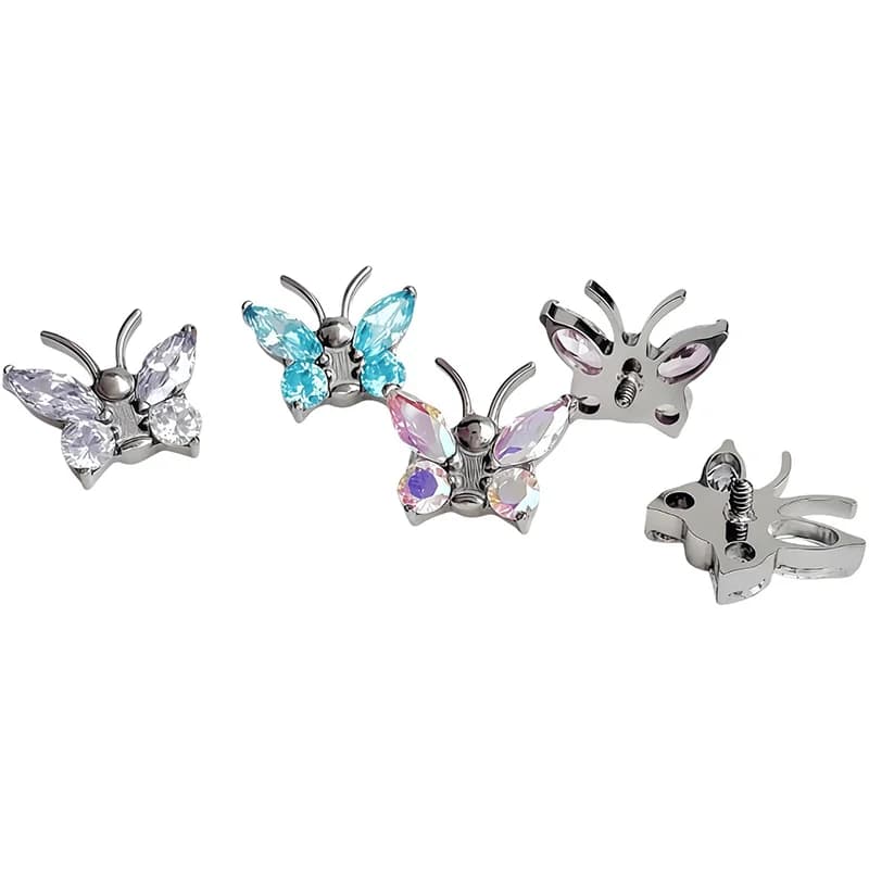 Piercing corpo a farfalla spirale in titanio con zirconi