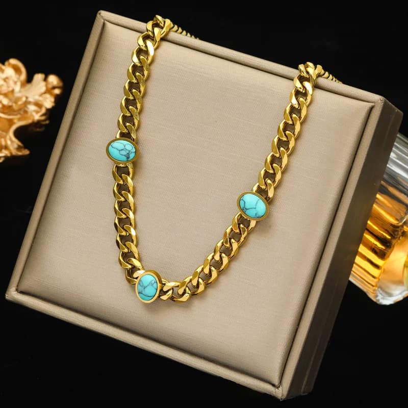 Collana Multistrato in Acciaio Inossidabile 316L con Pietre a Moneta Geometriche
