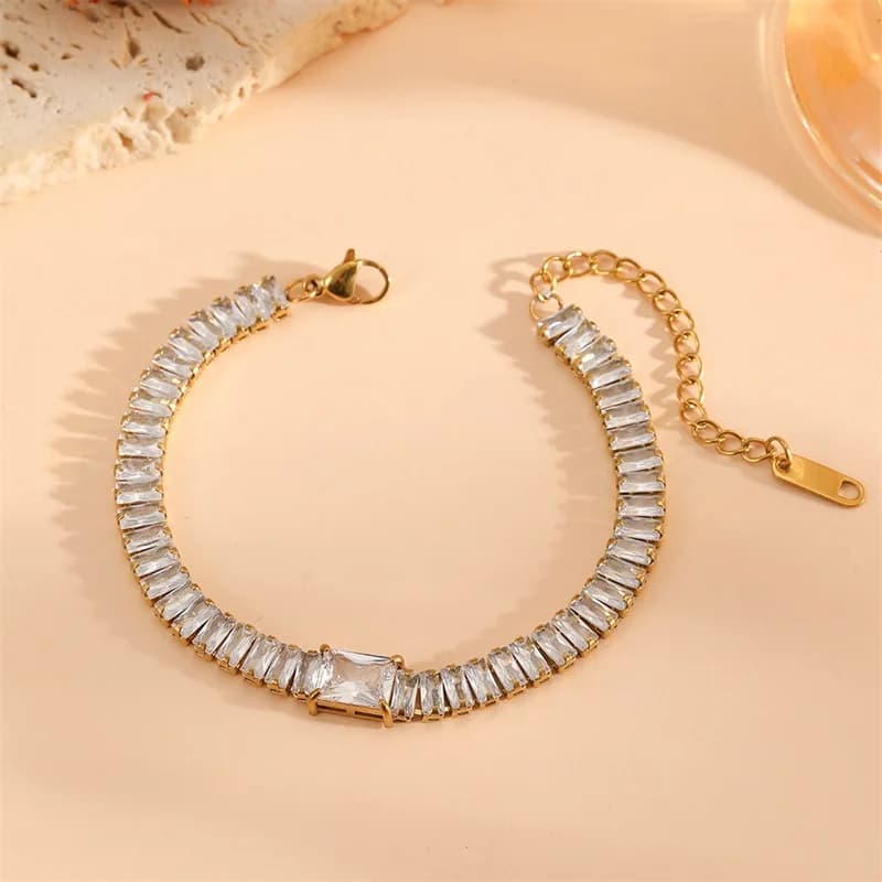 Bracciale a Catena Intrecciata con Zirconi