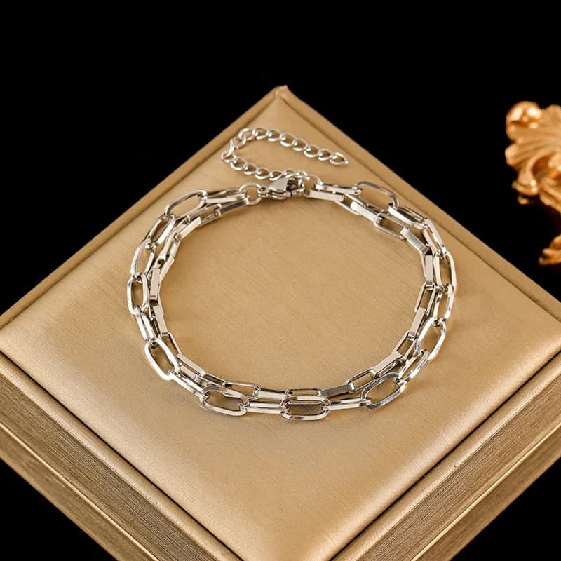 Bangle con catena spessa in acciaio inox 316L color argento