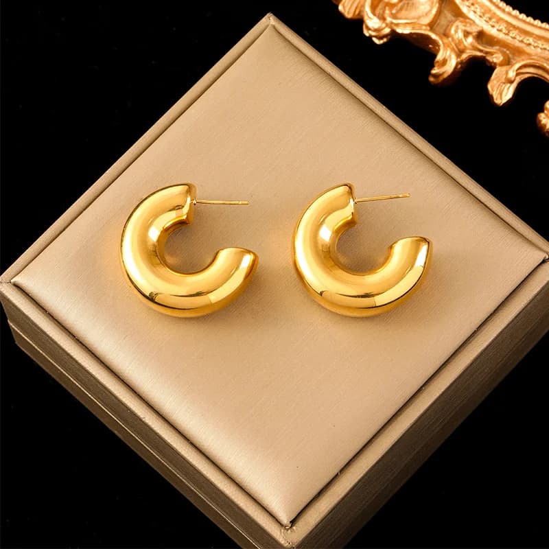 Orecchini Pendenti Geometrici ad Anello in Acciaio Inox 316L Placcati Oro PVD
