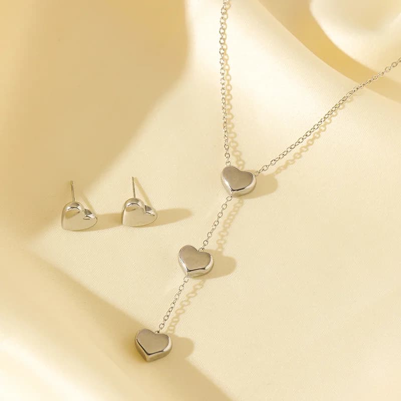 Set Collana e Orecchini Cuore Lucido, Argento