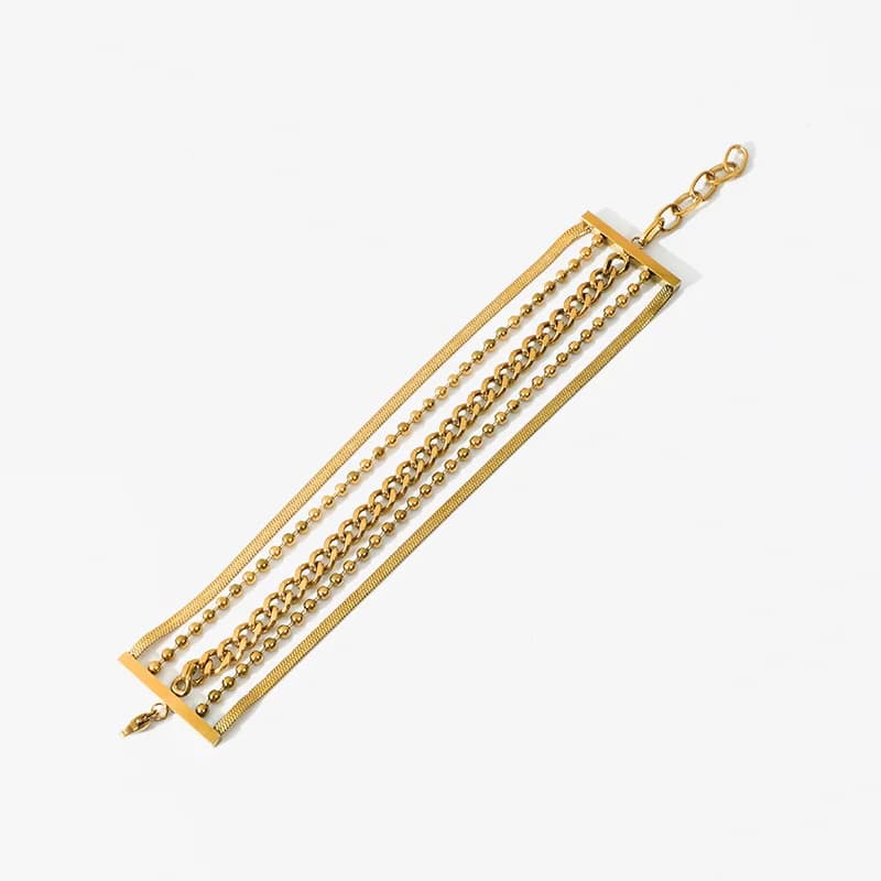 Bracciale catena multistrato in acciaio inox color oro