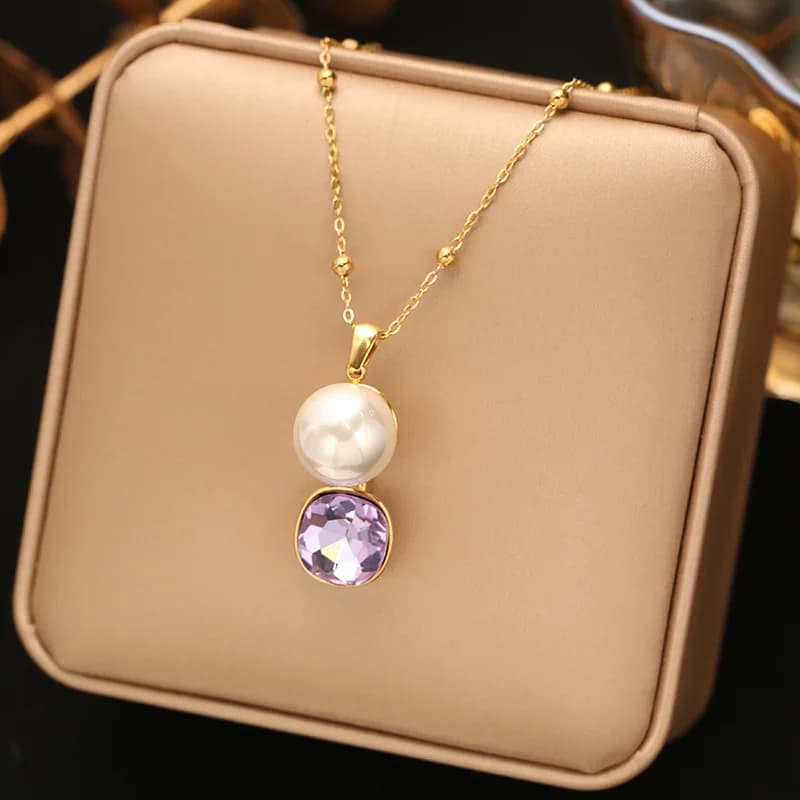 Collana con Pendente Quadrato Grande in Cristalli di Zirconia