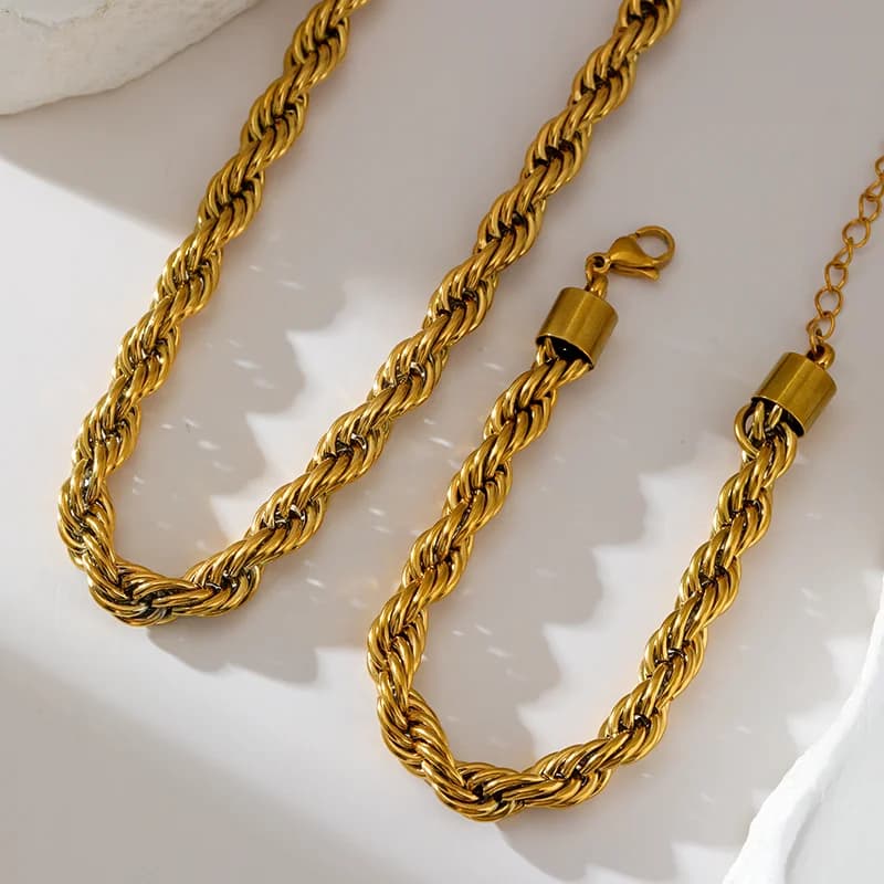 Set Collana e Bracciale con Catena Twist Spessa 8mm