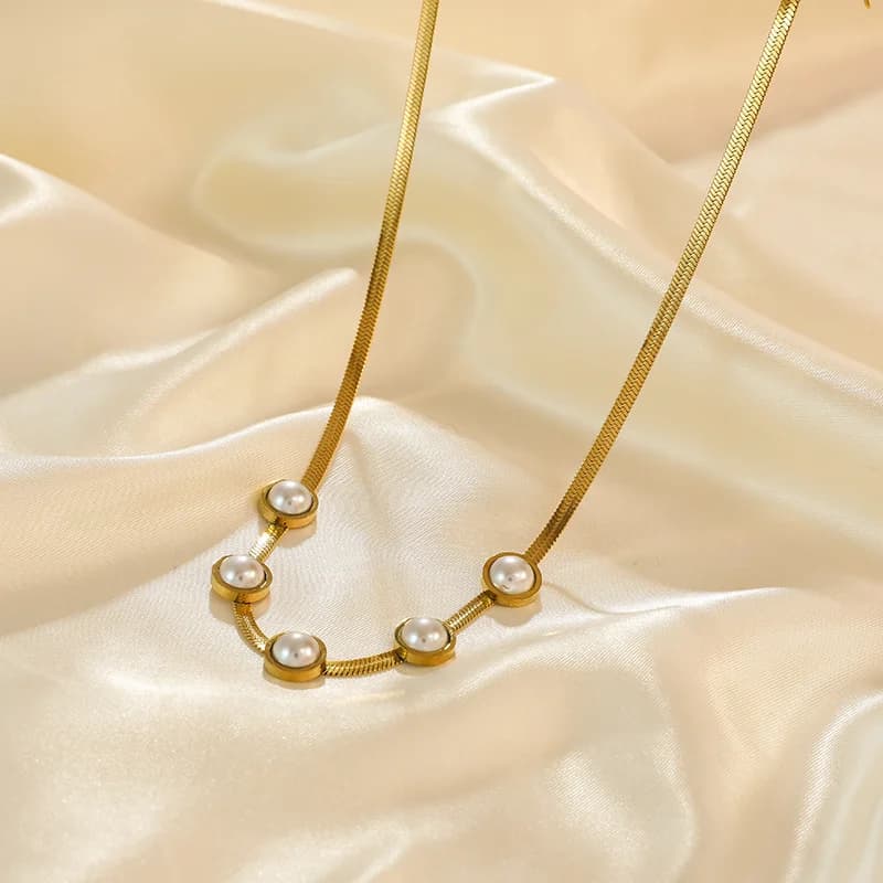Collana Choker con Perla Rotonda Color Oro