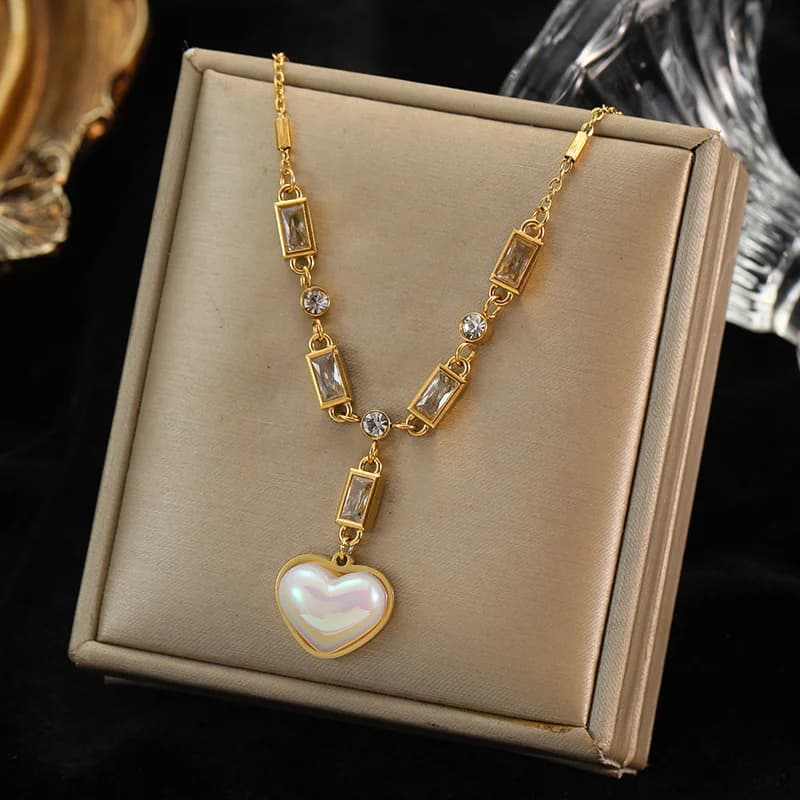 Collana con Pendente Quadrato Grande in Cristalli di Zirconia