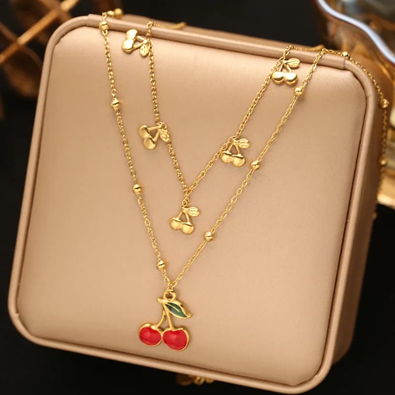 Collana con Pendente a Goccia d'Acqua in Zircone, Placcato Oro