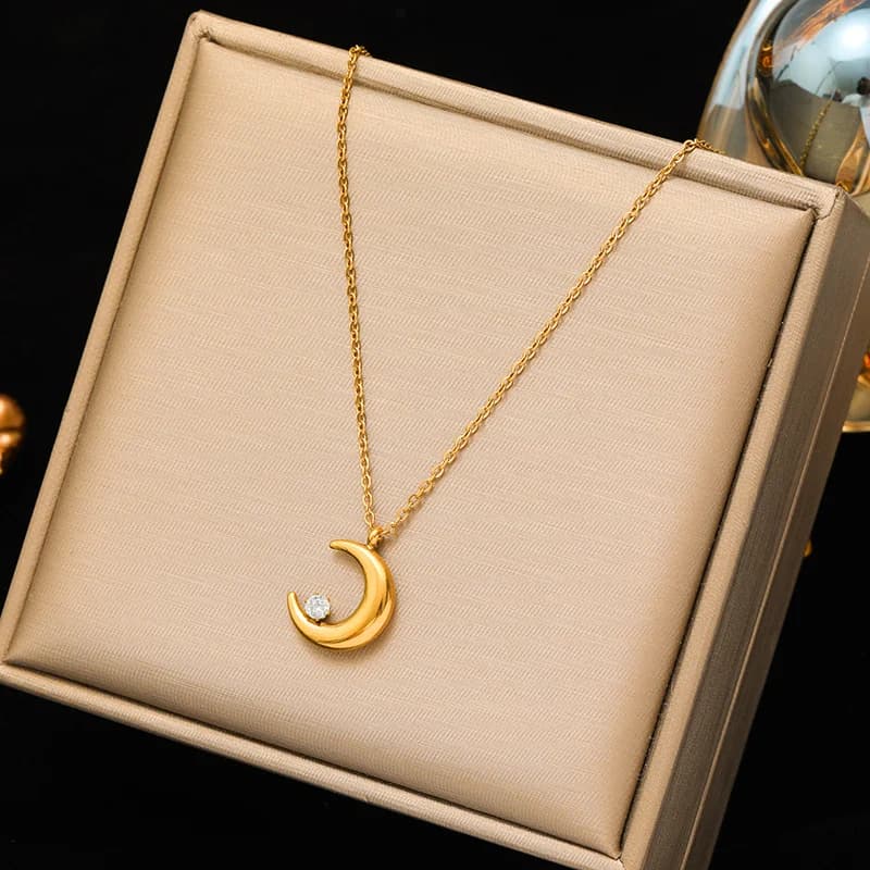 Collana Pendente Luna e Stella, Acciaio Inox