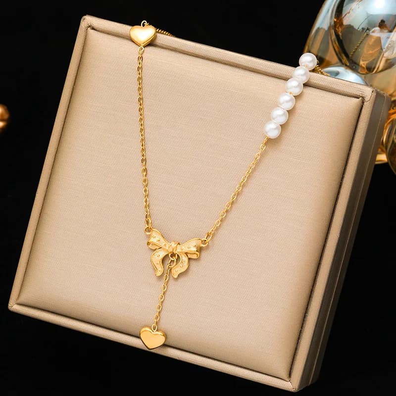 Collana doppia fila con perle irregolari in acciaio inox
