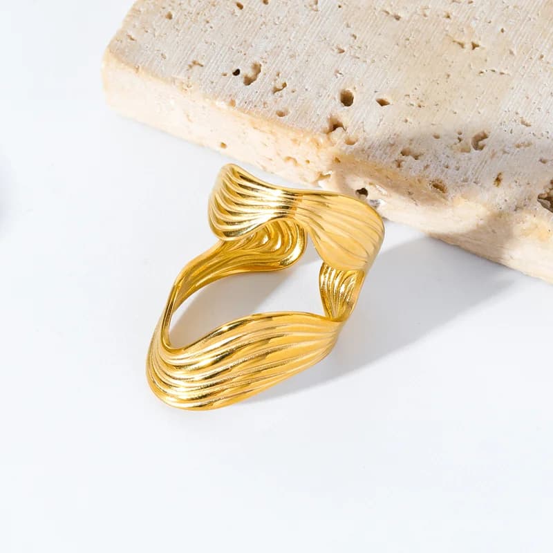 Anello Aperto Regolabile Oversize in Acciaio Inossidabile Placcato Oro