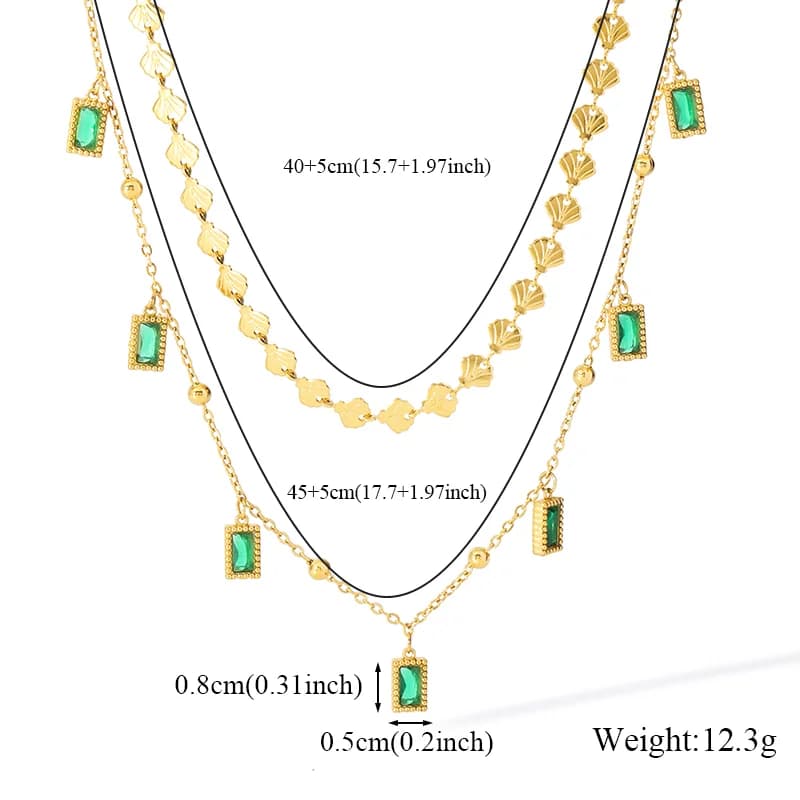 Collana a due strati con cristallo verde quadrato