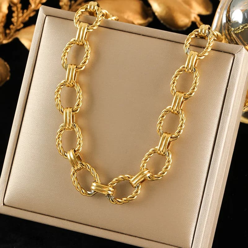Collana a catena spessa in acciaio inox, colore oro