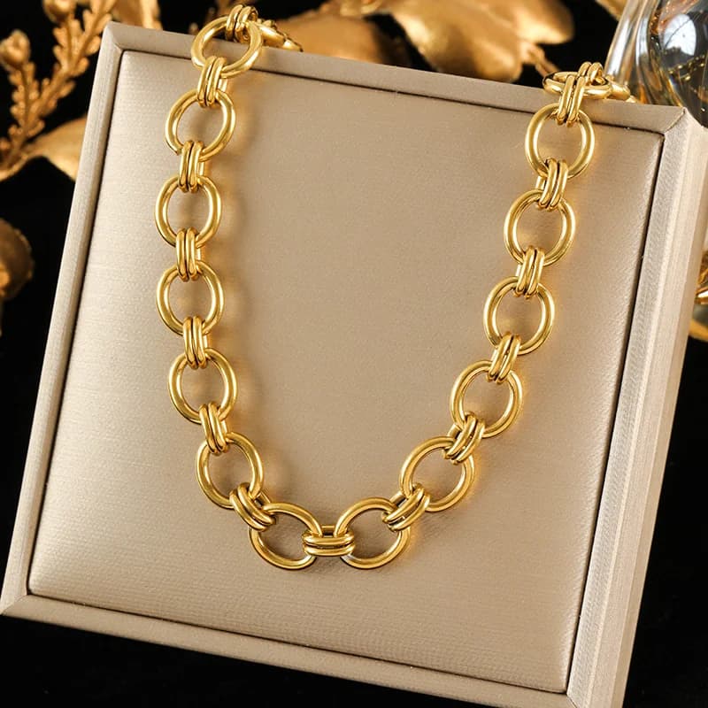 Collana a catena spessa in acciaio inox, colore oro
