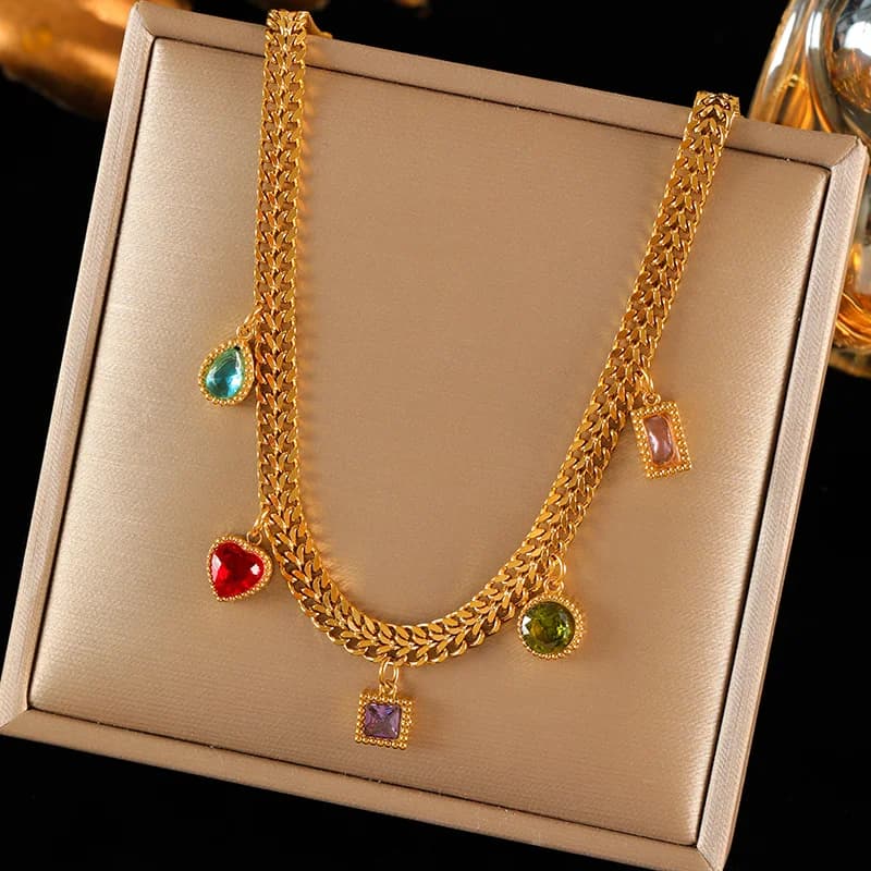 Collana a Catena Multistrato con Zirconi Cubici