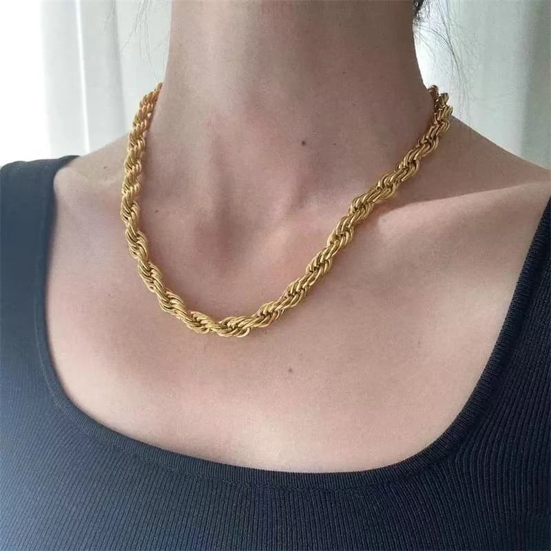 Collana Choker a Catena Intrecciata, Placcata Oro