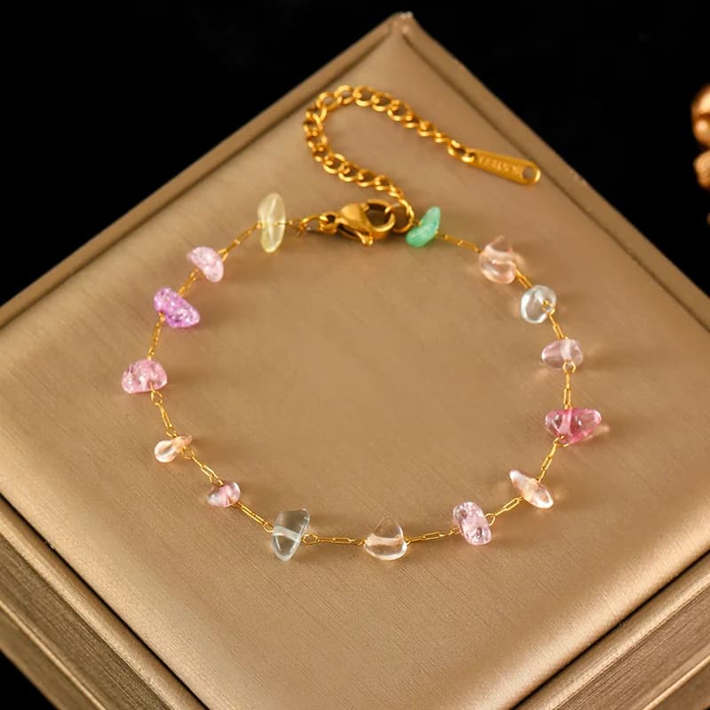 Bracciale Charm in Acciaio Inossidabile con Pietre Colorate