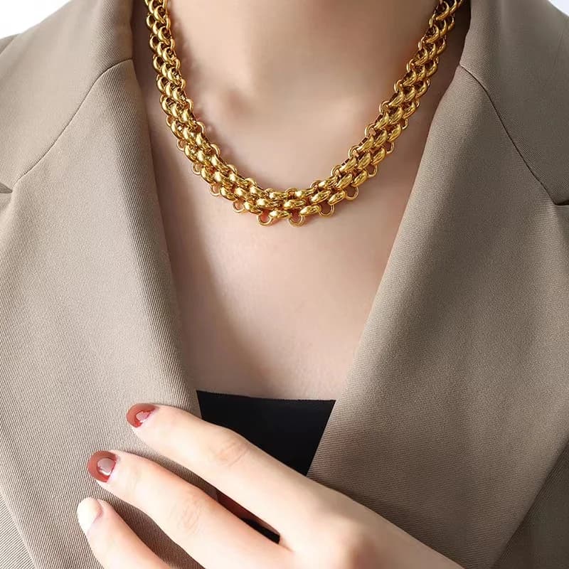 Collana a Catena Cubana in Acciaio Inox 316L Dorato