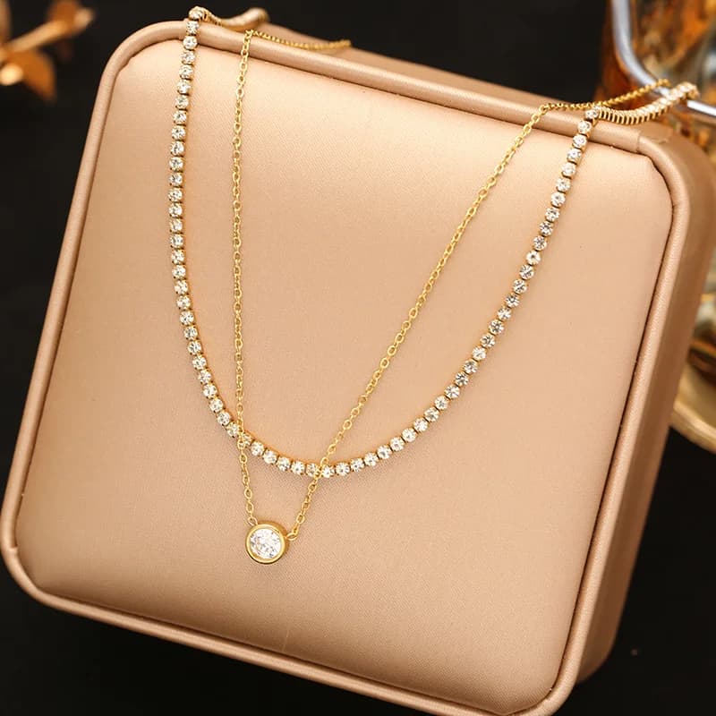 Collana con pendente stella e luna retrò, placcato oro