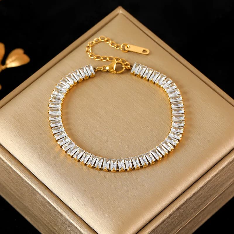 Bracciale in Acciaio Inox Dorato a Doppio Strato con Zirconi