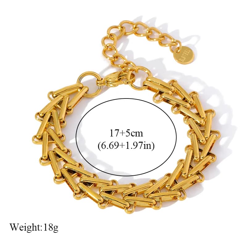 Bracciale Rigido a Catena Spessa Geometrica, Placcato Oro