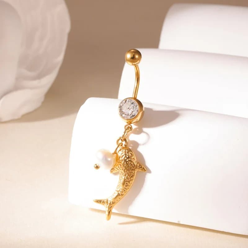 Barbell da Ombelico Tartaruga Pendente con Zirconia