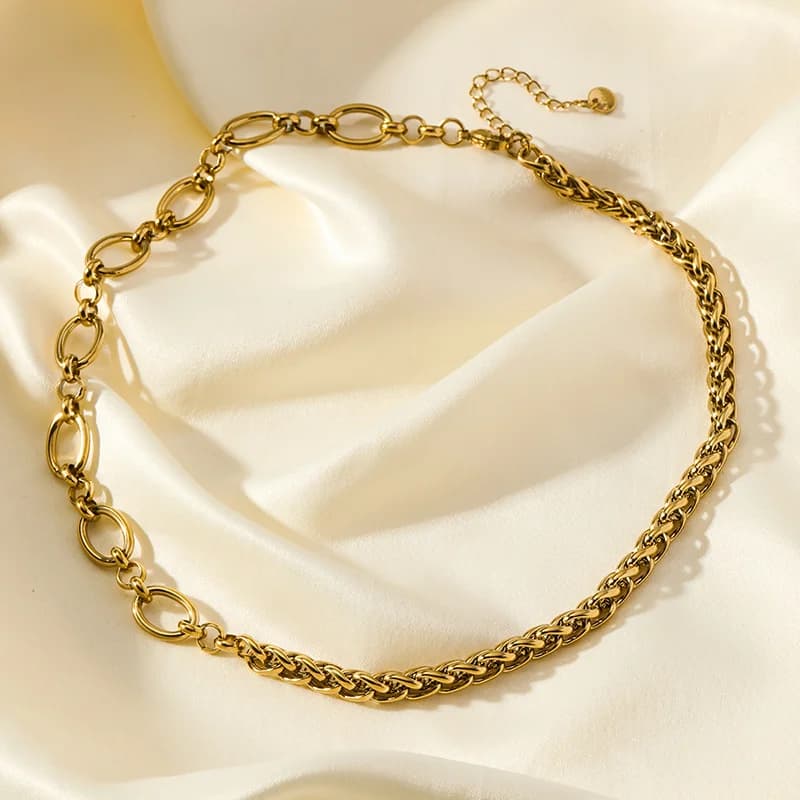 Collana a catena spessa in acciaio inox, colore oro