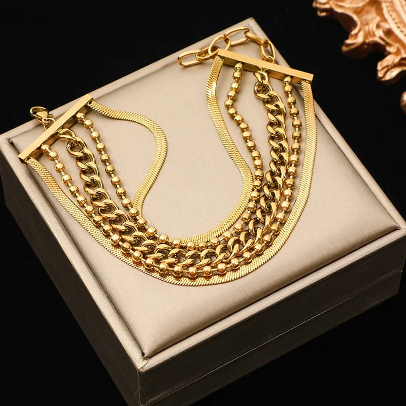 Bracciale con ciondoli stella e leopardo, catena spessa in acciaio inossidabile