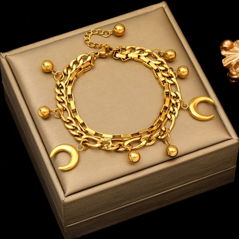 Bracciale con Ciondoli Sole Luna Stella Marina Dorati