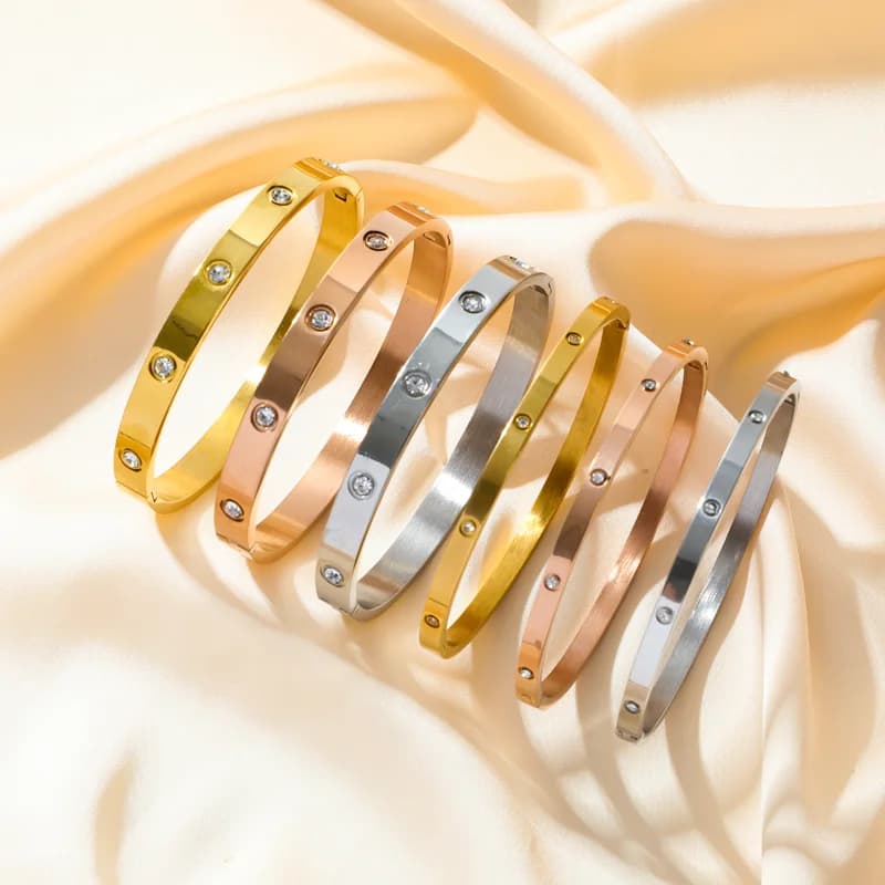 Bangles Geometrici con Zirconi, 3 Colori