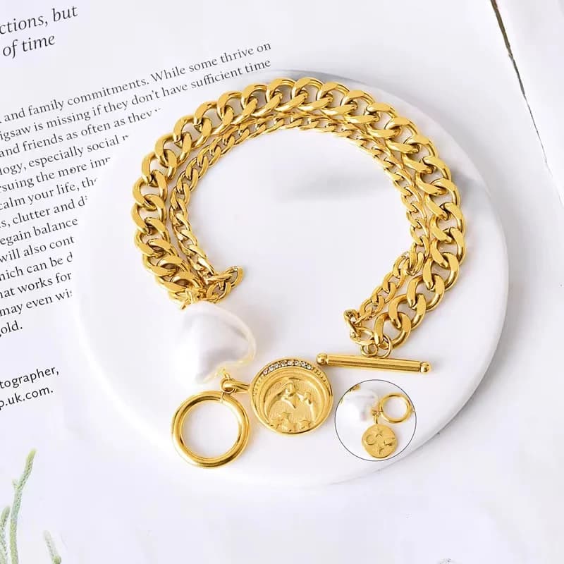 Bracciale con charm Cuore e Sole, Oro, Placcatura PVD