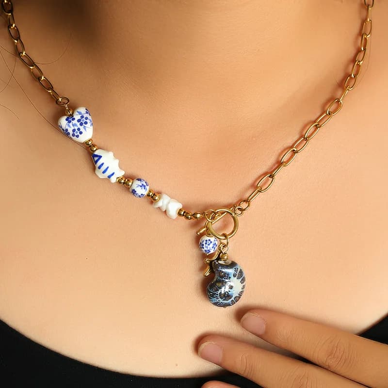 Collana con ciondolo Conchiglia Pesce Celadon