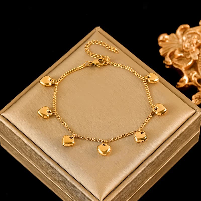 Bracciale con Ciondolo a Cuore Reversibile, Placcato Oro