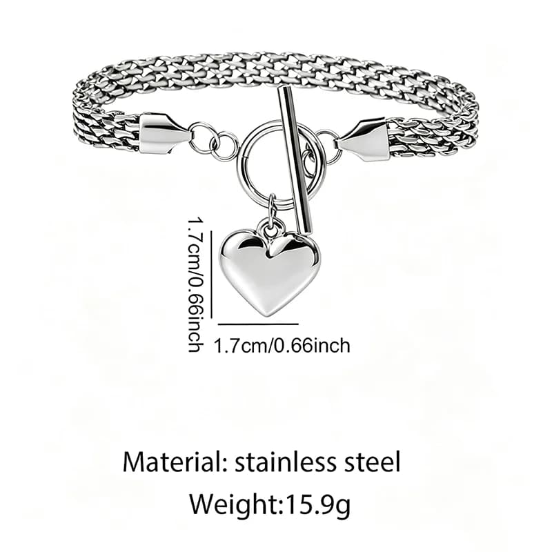 Bracciale rigido con ciondoli a cuore in acciaio inox