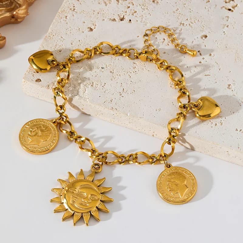 Bracciale con Charm Moneta Sole Dorato