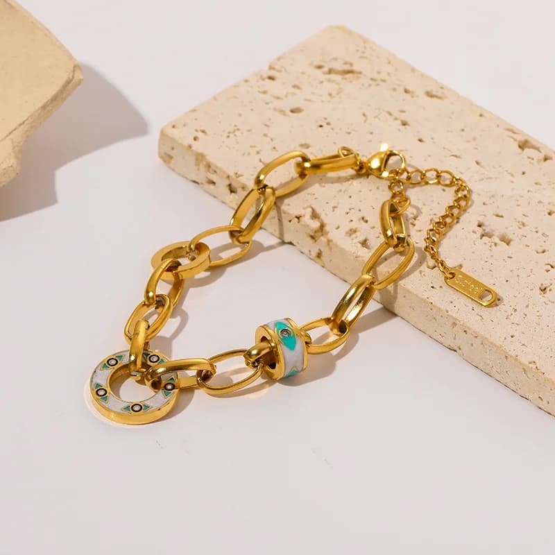 Bracciale Catena Geometrica Spessa, Acciaio Inox Oro