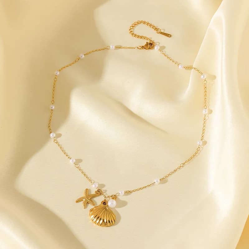 Set Collana e Orecchini Stella Marina Conchiglia Perla Oro
