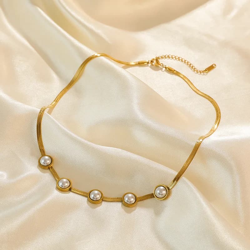 Collana Choker con Perla Rotonda Color Oro
