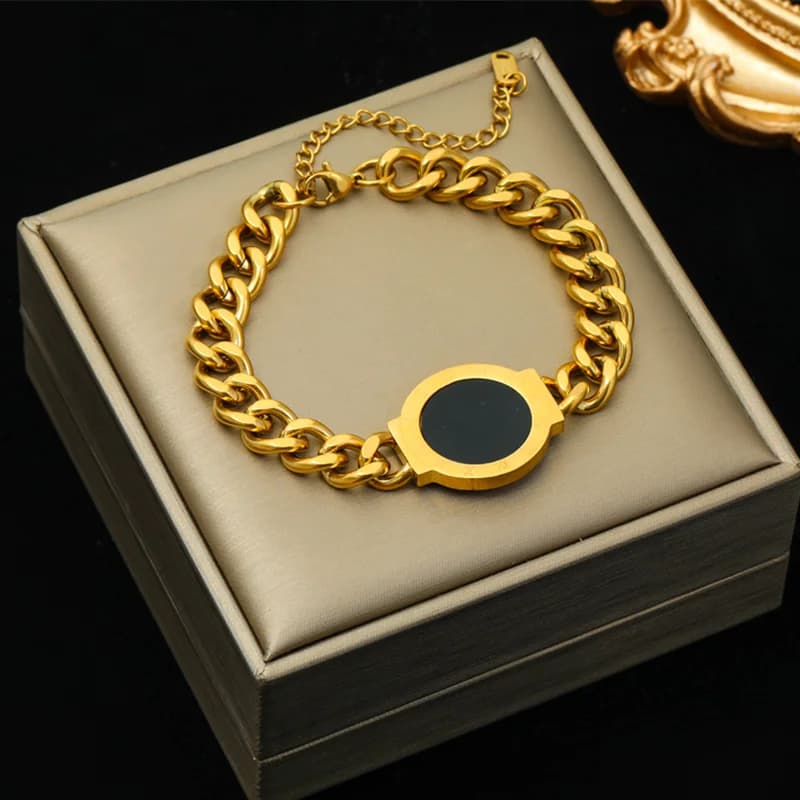 Bracciale catena multistrato in acciaio inox color oro