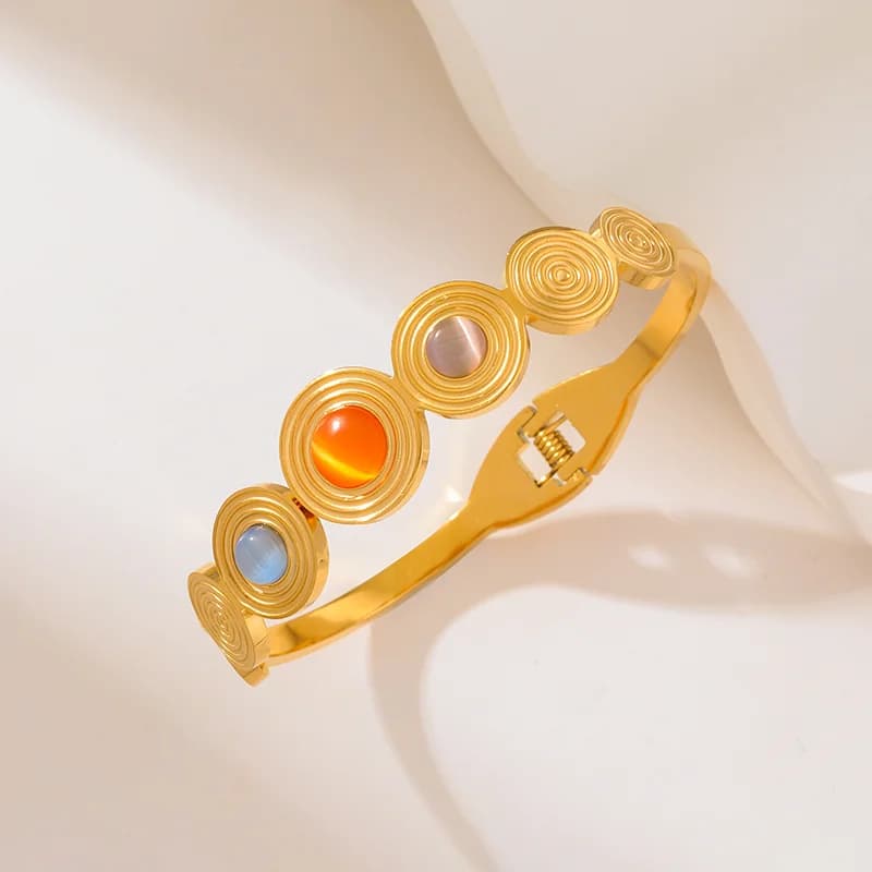 Bracciali Rigidi Tondi con Pietre Colorate in Acciaio Inox